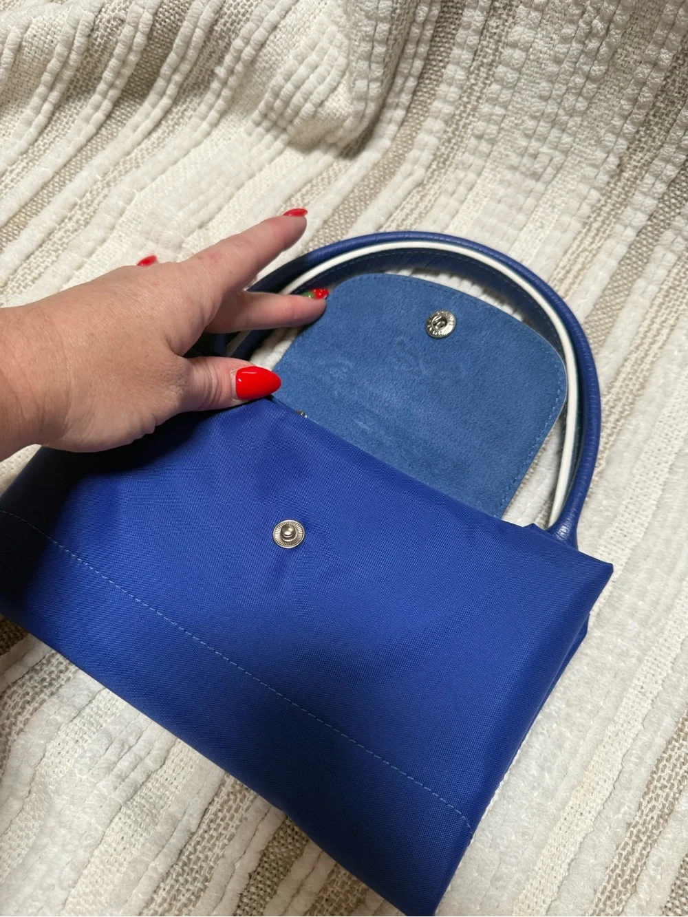 Longchamp Royal Blue Foldable Le Pliage Tote with White Logo
